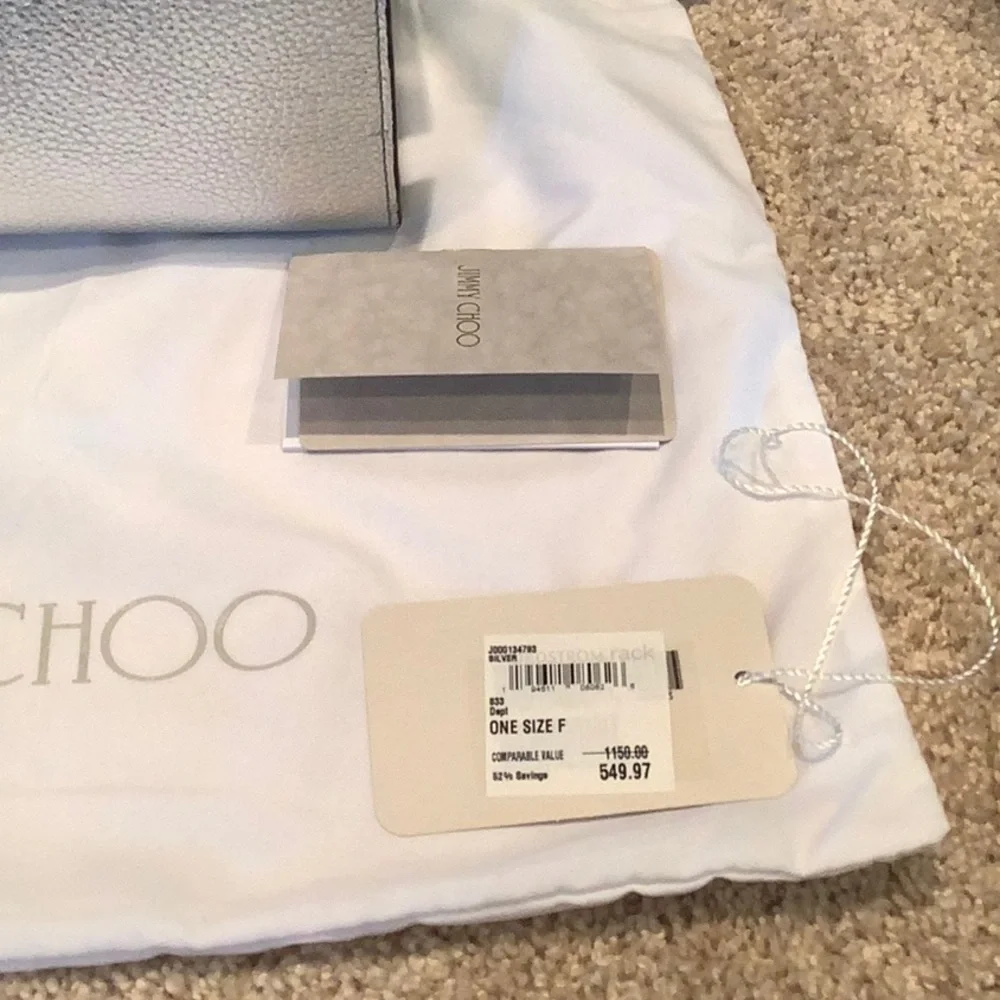 Jimmy Choo Silver Satchel with Structured Design and Top Handles - Picture 3 of 13